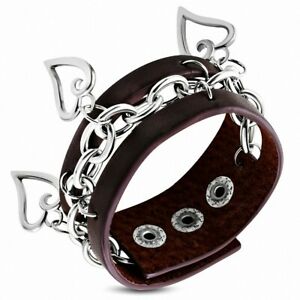 ジュエリー・アクセサリー ハートブレスレットリンクリンクチェーンbracelet en cuir marron veritable coeur amour lien lien chaine