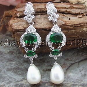 【送料無料】ジュエリー・アクセサリー ホワイトライスパールグリーンイヤリングh062614 white rice pearl green cz earrings