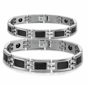 【送料無料】ジュエリー アクセサリー カップルステンレスブレスレットバレンタインcouples men women stainless steel carbon fiber magnetic bracelet valentine gift