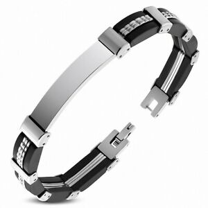 【送料無料】ジュエリー・アクセサリー ゴムブレスレットステンレスブレスレットbracelet en acier inoxydable avec bracelet didentification a graver en caoutcho