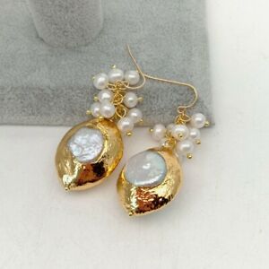 ジュエリー・アクセサリー ホワイトパールゴールドメッキフックイヤリングwhite pearl gold plated hook earrings