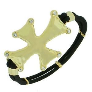 【送料無料】ジュエリー・アクセサリー イエローゴールドクロスケルトクリスタルブラックストレッチコ..