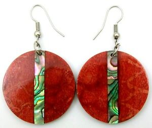 ̵ۥ奨꡼꡼ ʥѥӥåɥ󥰥ɥåץ󥰥奨꡼natural paua abalone shell red coral dangle drop earrings women jewelry ga242