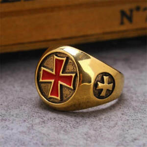 ジュエリー・アクセサリー テンプラーケルトフリーメーソンメッキリングknights templar celtic iron red cross crusades masonic gold plated men 714 ring
