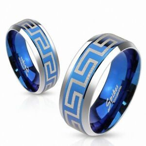 ジュエリー・アクセサリー スチールリングbague acier bleu labyrinthe