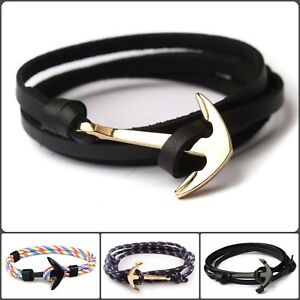 【送料無料】ジュエリー・アクセサリー カップルレザーアンカーブレスレットチャームロープパラコードラップcouple leather anchor wrist bracelet woman and men charm rope paracord wrap gift