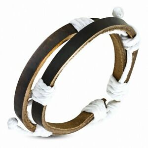 【送料無料】ジュエリー・アクセサリー ブレスレットストラップホワイトロープbracelet ajustable 2 lanieres en cuir brun avec corde blanche 2