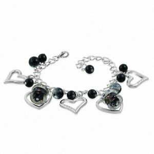 【送料無料】ジュエリー アクセサリー ブラックファッションパールガラスチャームalliage de mode noir perle de verre perle fleur tube ouvert amour coeur charm ch