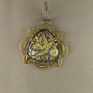 【送料無料】ジュエリー・アクセサリー ヴィンテージペンダントダマスクjoli pendentif vintage oiseau damasquine en metal dore