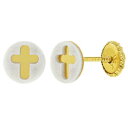 ジュエリー・アクセサリー クロスヴィスバックリングリトルガールズ14k or jaune croix religieux vis arriere boucles pour petit filles 6mm