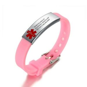 【送料無料】ジュエリー・アクセサリー アラートブレスレットピンクシリコンカスタムmedical alert id bracelet pink silicone adjustable custom engraving girl