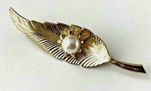 【送料無料】ジュエリー・アクセサリー ブローチヴィンテージノイフbroche vintage feuille dore perle etat neuf tres belle 5,6cm