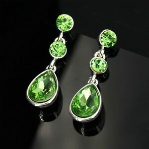 【送料無料】ジュエリー・アクセサリー イヤリングシルバープチラウンドクリスタルグリーンドロップハ..