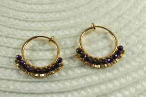 ジュエリー・アクセサリー ミニクレオールクリップクレオールバイオレットビーズmini creoles clips dore petites creoles tissage main perles violettes