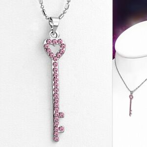 【送料無料】ジュエリー・アクセサリー ファッションクリスタルラブハートチェーンネックレスキーピンクalliage de mode cristal amour coeur collier de chaine de charm cle rose rose cz