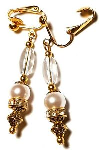 ̵ۥ奨꡼꡼ ǥѡåץ䡼饹ɥåץڥȥơȥlong dore perle rose avec clip oreilles verre goutte pendantes vintage retro