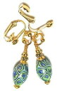 yzWG[EANZT[ OS[fO[~tBI[Nbvp[KXhbv?VbNlong dore vert millefiori avec clip oreilles verre perle goutte pendantes ? chic