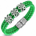 bracelet en cuir pu tresse vert avec fleurs en acier inoxydableステンレススチールレザーストラップ※注意※NYからの配送になりますので2週間前後お時間をいただきます。人気の商品は在庫が無い場合がございます。ご了承くださいませ。サイズの種類の商品は購入時の備考欄にご希望のサイズをご記載ください。　携帯メールでの登録ですと楽天からのメールが届かない場合がございます。