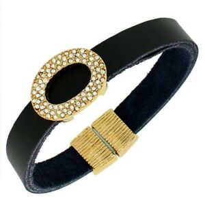 ジュエリー・アクセサリー ファッションレザーブラックイエロートンゴールデンホワイトジルコンブレスレットエンベロープmode alliage cuir noir jaune ton dore blanc zircone bracelet enveloppe