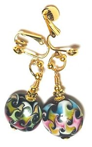 【送料無料】ジュエリー・アクセサリー ビッグブラックゴールドカラークリップイヤーズパールグラスハンギングボボレトロgrand or noir colore avec clip oreilles verre perle goutte pendantes bobo retro(4)