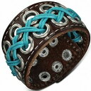 【送料無料】ジュエリー アクセサリー ターコイズクロスロープリベットブレスレットbracelet de force en cuir marron avec cordes croisees turquoise et rivets