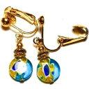 yzWG[EANZT[ VbNNbvp[OXO[eV[gS[h^[RCY~tBI[court or turquoise millefiori avec clip oreilles verre perle goutte pendant chic