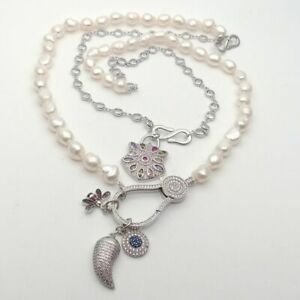 【送料無料】ジュエリー・アクセサリー ホワイトバロックパールパヴェドロップチャームネックレス