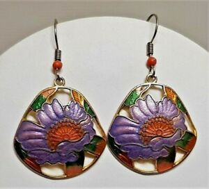 【送料無料】ジュエリー・アクセサリー ヴィンテージイヤリングオープンメタルvintage boucles doreilles florales multicolore metal ajoure emaux cloisonne g5