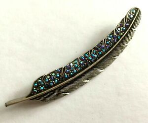 【送料無料】ジュエリー アクセサリー ゴールドビンテージシルバーフェザーフェザーブローチパインミントbroche vintage neuve plume argente strass irise feather brooch pin mint 7,1cm