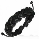 yzWG[EANZT[ bracelet ajustable tresse en lanieres carrees de cuir noir