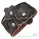 ジュエリー・アクセサリー クリスタルボタンエトーフローラルボタンレザーストラップbracelet en cuir veritable marron avec boutons en cristal et boutons fleuris eto