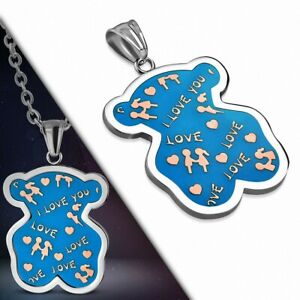 ジュエリー・アクセサリー エナメルシルバースチールカブペンダントpendentif ourson love en acier argente emaille bleu