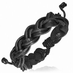 【送料無料】ジュエリー・アクセサリー ロープbracelet ajustable tresse en lanieres de cuir noir et corde noire
