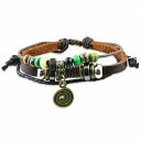 ジュエリー・アクセサリー ビーズスパイラルチャームレザーストラップbracelet en cuir marron reglable avec breloque spirale de perles multicolores a