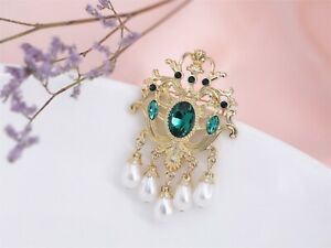 【送料無料】ジュエリー・アクセサリー ピングロスレースグリーンエメラルドタッセルパールパールパールバロックアールデコbroche pin gros dentelle vert emeraude tassel perle blanc baroque art deco xz7