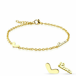 ジュエリー・アクセサリー ブレスレットアンクルチェーンスチールプレートラブハートbracelet chaine de cheville femme acier plaque or love coeur reglable ssa278