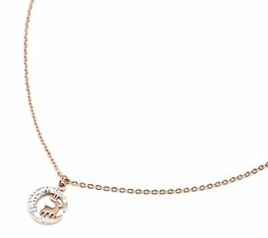 【送料無料】ジュエリー・アクセサリー ムーンストラスペンダントローズゴールドスチールファインチェーンネックレスcc2486e collier fine chaine avec pendentif lune strass et cerf acier or rose