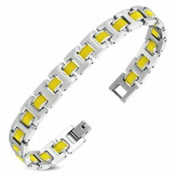 【送料無料】ジュエリー・アクセサリー ゴムステンレススチールパンサーリンクブレスレットbracelet a maillons panthere en acier inoxydable avec caoutchouc jaune 424