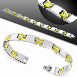 【送料無料】ジュエリー・アクセサリー ゴムステンレススチールパンサーリンクブレスレットbracelet a maillons panthere en acier inoxydable avec caoutchouc jaune 419