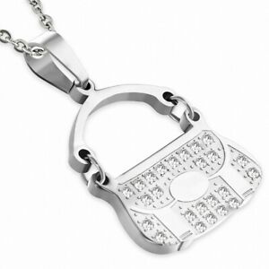 【送料無料】ジュエリー・アクセサリー ステンレススチールハンドバッグペンダントpendentif sac a main femme en acier inoxydable avec incruste de gemmes