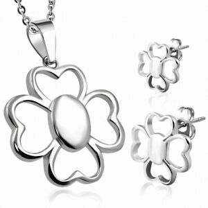 【送料無料】ジュエリー アクセサリー クローバーステンレスチャームペンダントpendentif en forme de breloque avec fleur de trefle coeur en acier inoxydable et