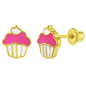 ̵ۥ奨꡼꡼ åɥʥ륫åץ󥰥塼Хå18k plaque or rose email cupcake boucles doreilles vis arriere pour filles