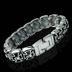 【送料無料】ジュエリー・アクセサリー ゴシックメンズドイツパテスカルステンレススチールブレスレットgothic mens german knight iron cross pattee skull stainless steel bracelet