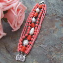 ジュエリー・アクセサリー ストランドピンクコーラルホワイトケシパールブレスレットab110609 8 7 strands pink coral white keshi pearl bracelet