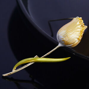 【送料無料】ジュエリー・アクセサリー メッキブローチバラbroche plaque or une branche de fleur rose bourgeon jaune feuille vert xz14
