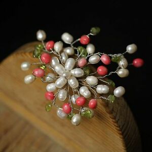 【送料無料】ジュエリー・アクセサリー パールフラワークォーツグリーンオリジナルレトロbroche artisanal perle de culture blanche fleur quartz vert original retro tz11