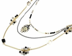 【送料無料】ジュエリー アクセサリー ミニパールブラックフェザーマルチチェーンメタルネックレスcl1964e sautoir collier multi chaines metal avec mini perles et plume noir