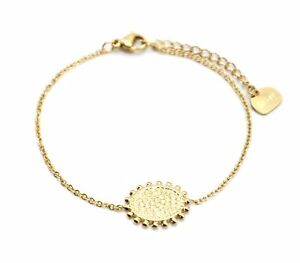 【送料無料】ジュエリー・アクセサリー ハンマーメダルボールブレスレットbc3828f bracelet avec medaille martelee contour billes acier dore