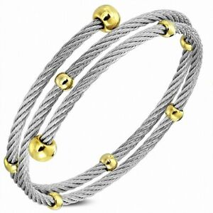 ジュエリー・アクセサリー ステンレスビーズツイストカフブレスレットbracelet manchette en fil torsade avec perles multicolores en acier inoxydable