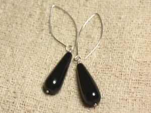 ジュエリー・アクセサリー シルバーイヤリングフックブラックロングドロップboucles doreilles argent 925 crochets 40mm onyx noir longues gouttes 30x10mm